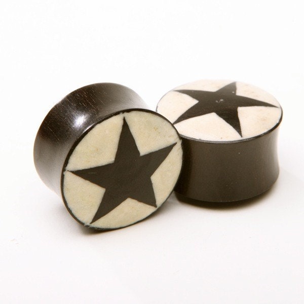 Reversible Ebony Wood Star Inlay Plugs – Ear Gauges