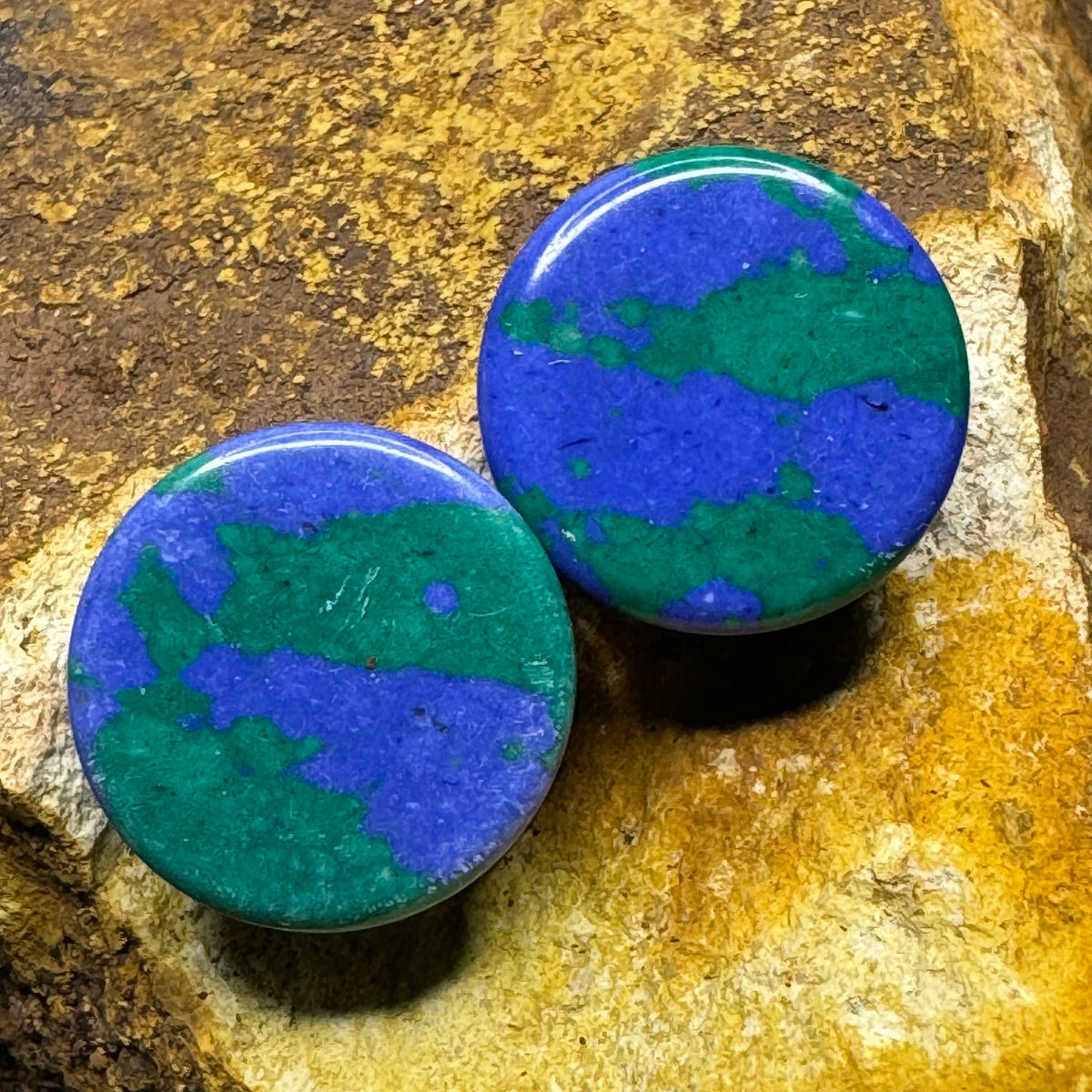 OOAK Azurite Stone Plugs – 7/8" (22mm) Double Flared