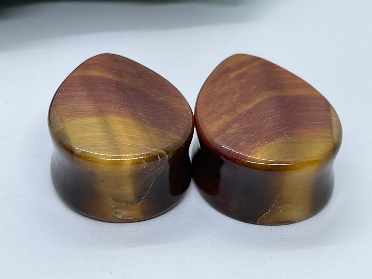 OOAK Red Tiger’s Eye Teardrop Plugs – 1" (25mm)