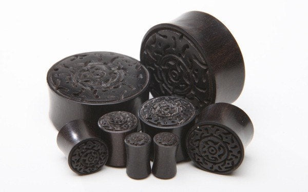 Carved Ebony Wood Plugs – Double Flared Ear Gauges