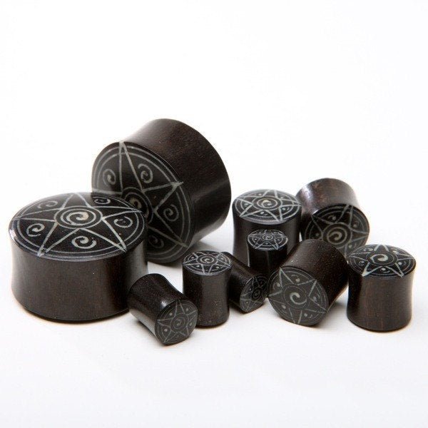 Ebony Wood Star Inlay Plugs – Double Flared Gauges