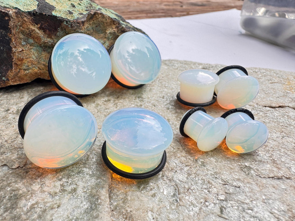 Opalite Single Flared Plugs – Milky Glass Ear Gauges