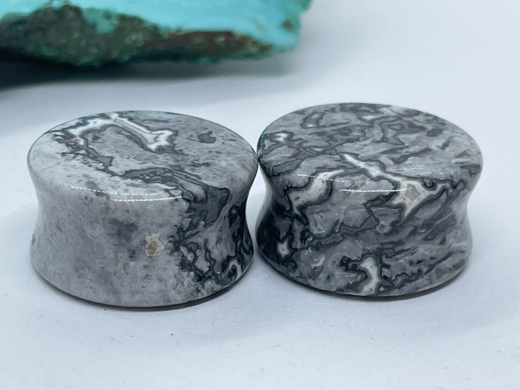 OOAK Grey Wave Jasper Plugs – 7/8" (22mm)