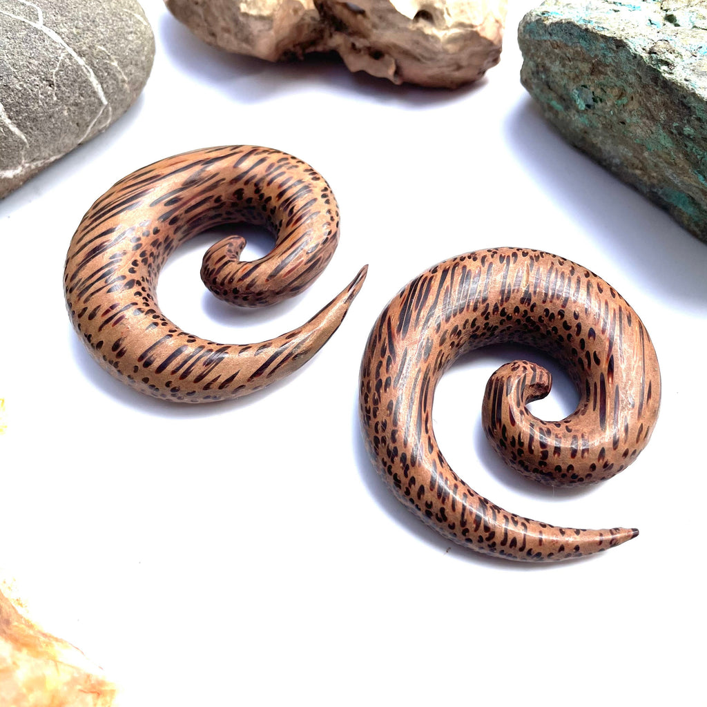 Coconut Wood Spiral Earrings – Large Organic Gauges