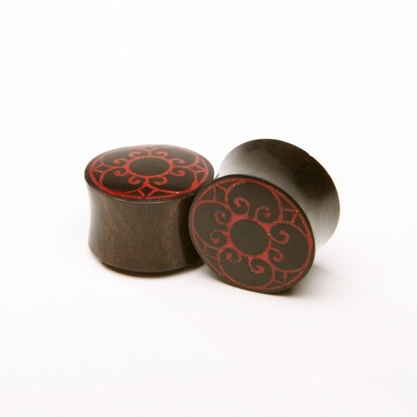 Ebony Wood Red Flower Inlay Plugs