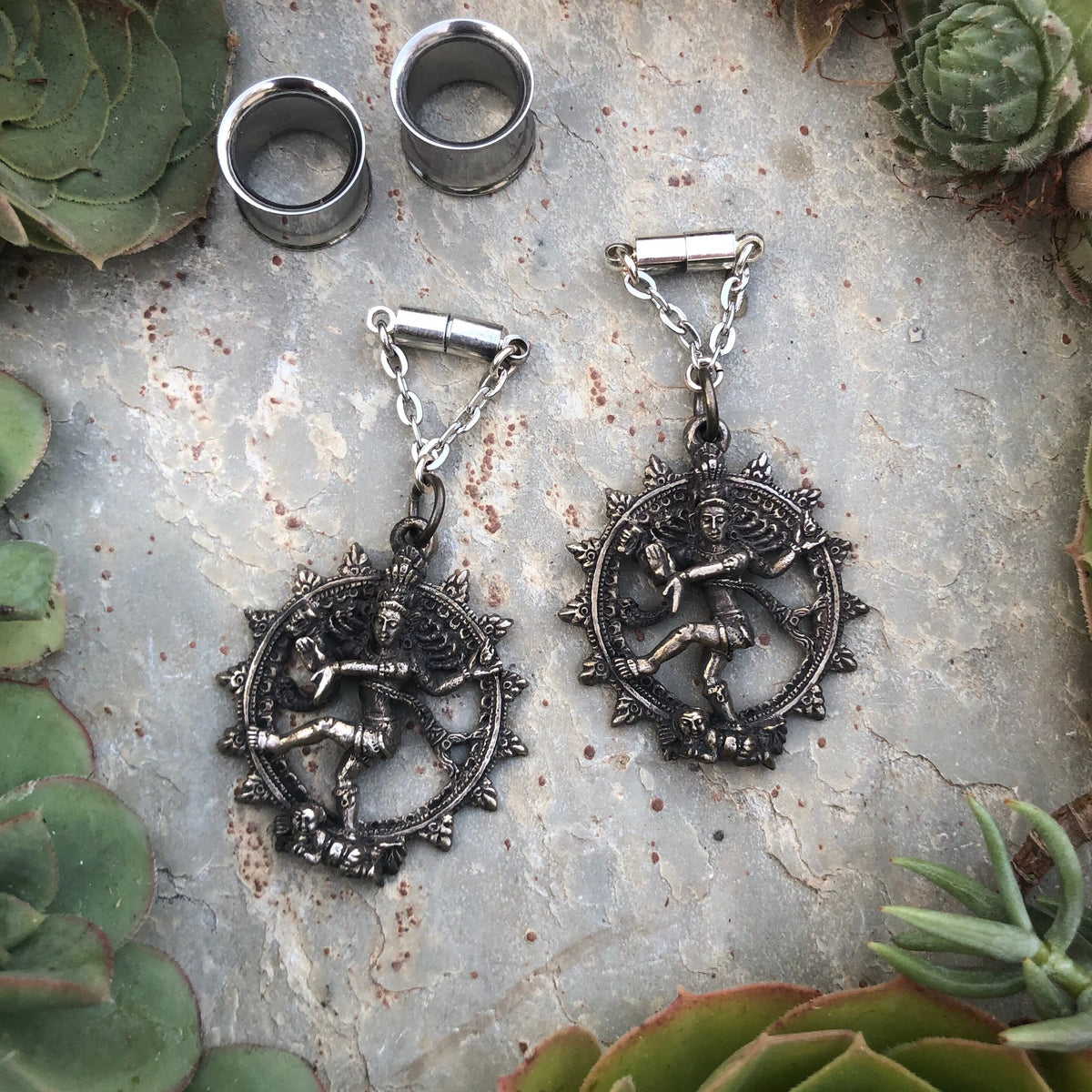 Antique Dancing Shiva Magnetic Clasp Gauged Earrings