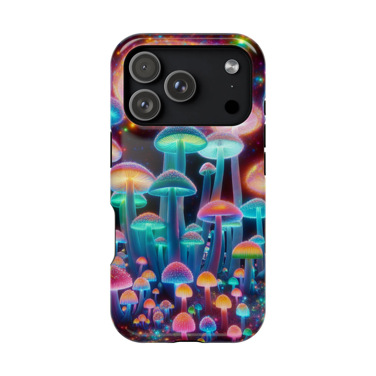Psychedelic Neon Mushroom Phone Case — Protective Cosmic Art iPhone Cover