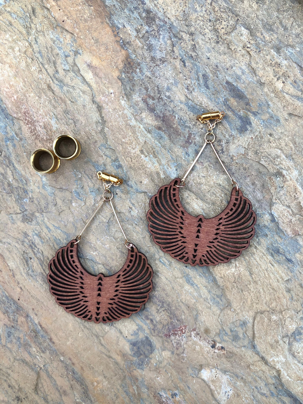 Laser-Cut Wood Magnetic Clasp Gauged Earrings