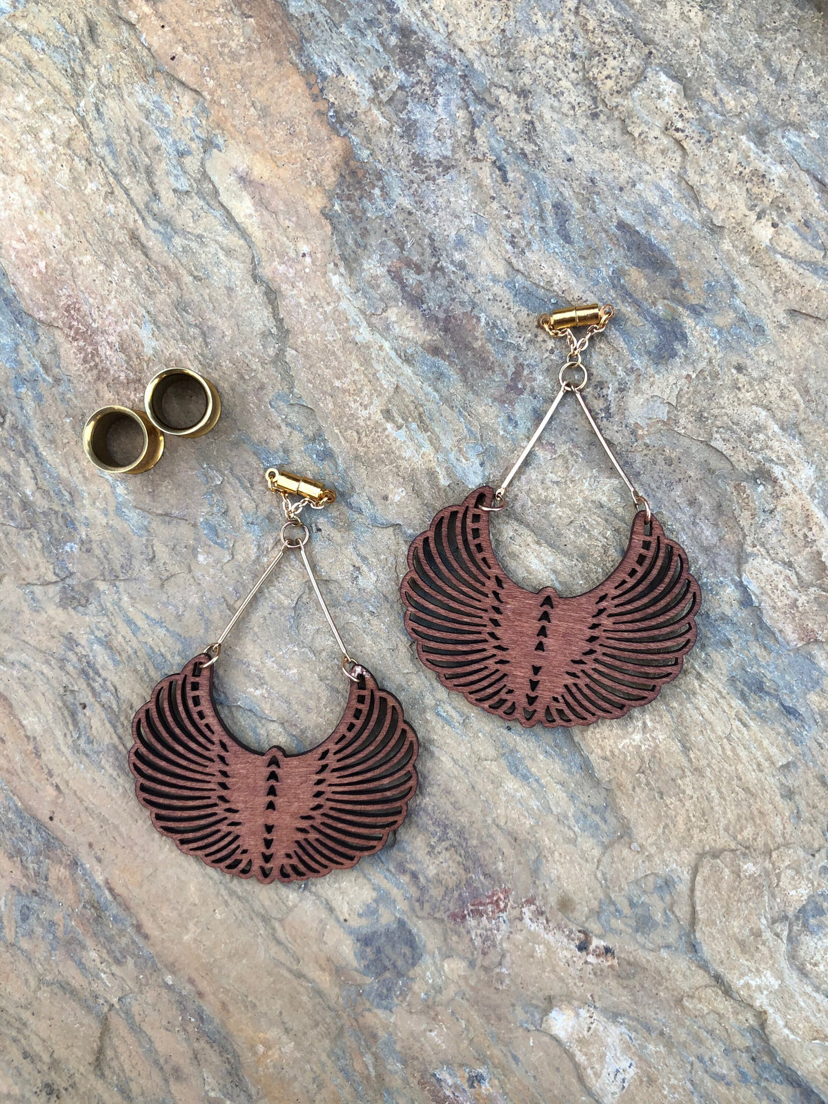 Laser-Cut Wood Magnetic Clasp Gauged Earrings