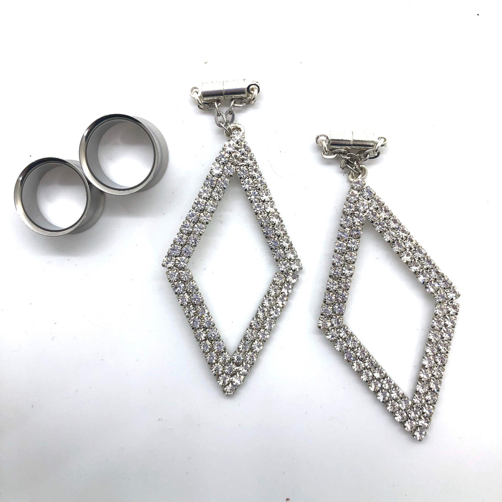 Sparkling Rhinestone Magnetic Clasp Gauged Earrings