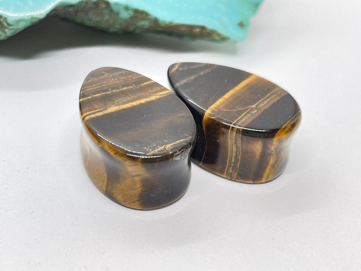 OOAK Tiger’s Eye Teardrop Plugs – 7/8" (22mm)