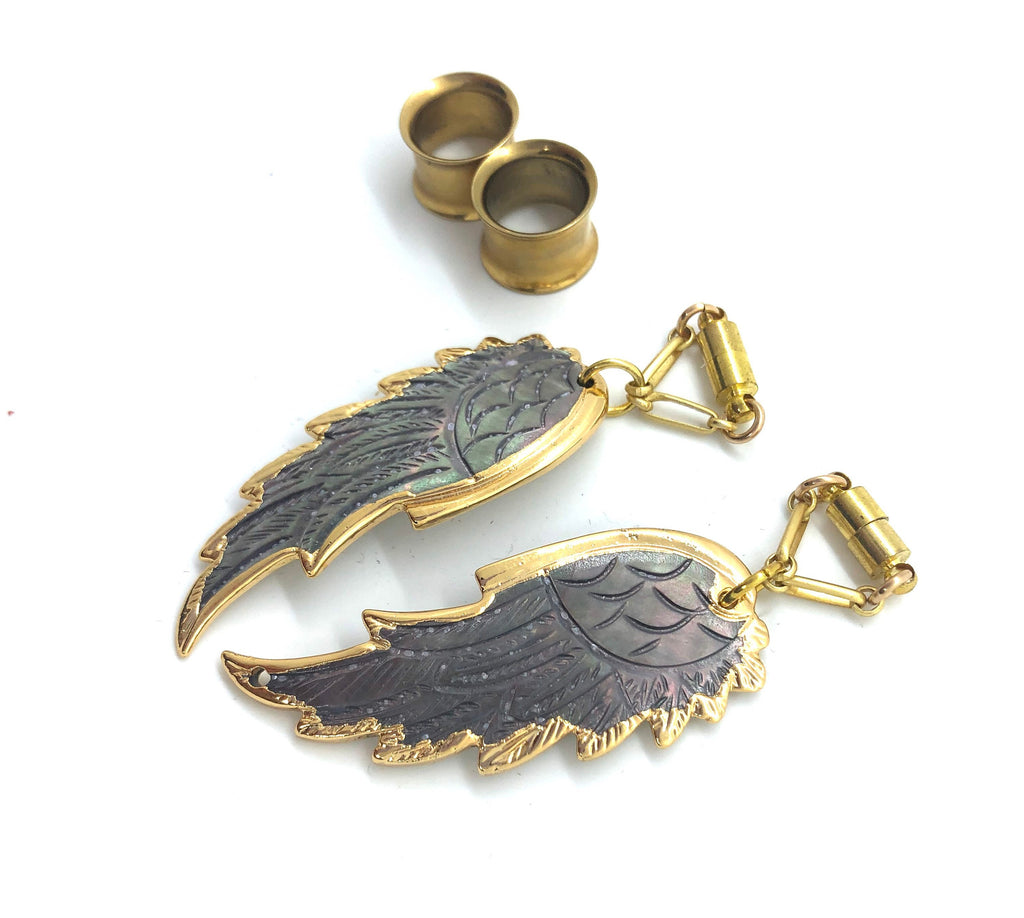 Black Mother-of-Pearl Angel Wing Magnetic Earrings