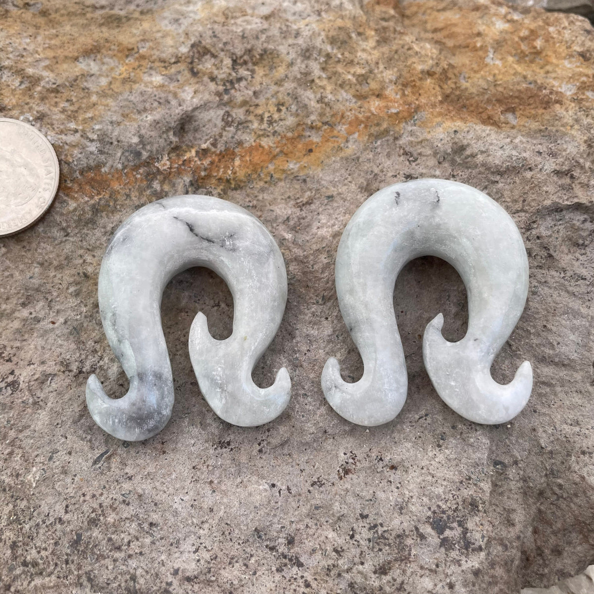 OOAK Jadeite Wave Hook Earrings – 1/2" (13mm)