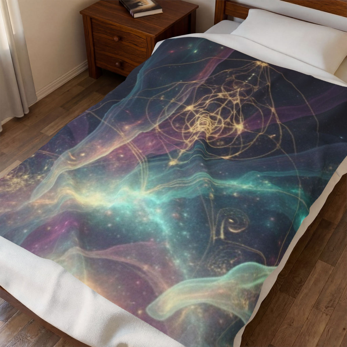 Mystic Galaxy Velveteen Plush Blanket — Cosmic Sacred Geometry Throw
