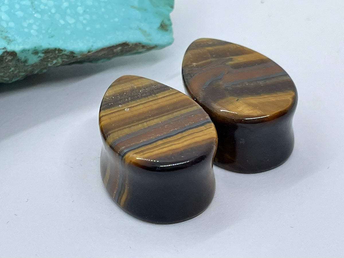 OOAK Tiger’s Eye Teardrop Plugs – 7/8" (22mm)