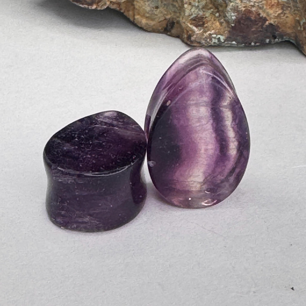 OOAK Purple Fluorite Teardrop Plugs – 3/4" (19mm)