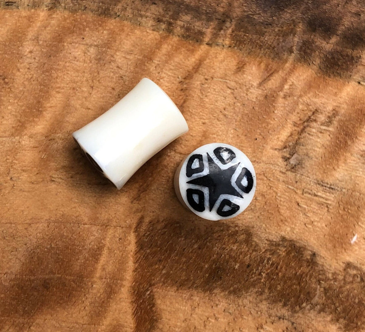 Bone Plugs with Black Star Inlay – Double Flared