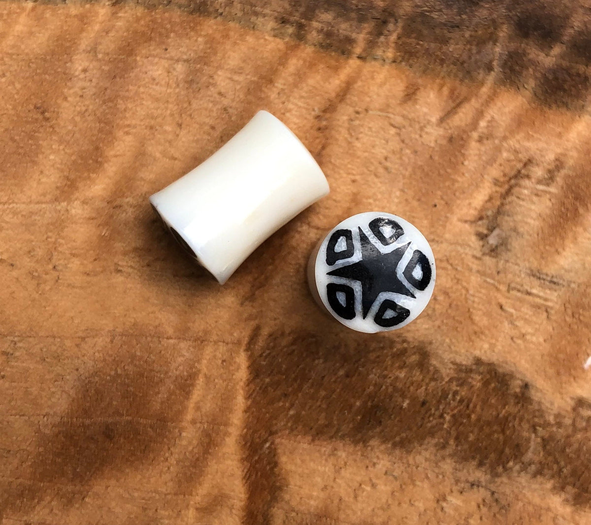 Bone Plugs with Black Star Inlay – Double Flared