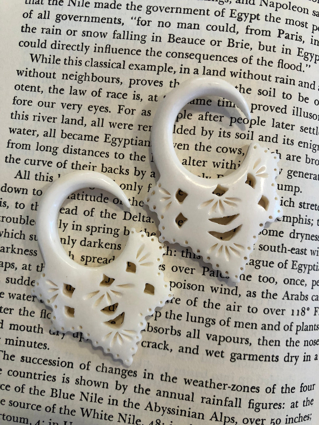 Hand-Carved Bone Gauged Earrings – Openwork Design