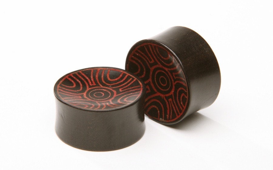 Ebony Wood Red Circle Inlay Plugs – Ear Gauges