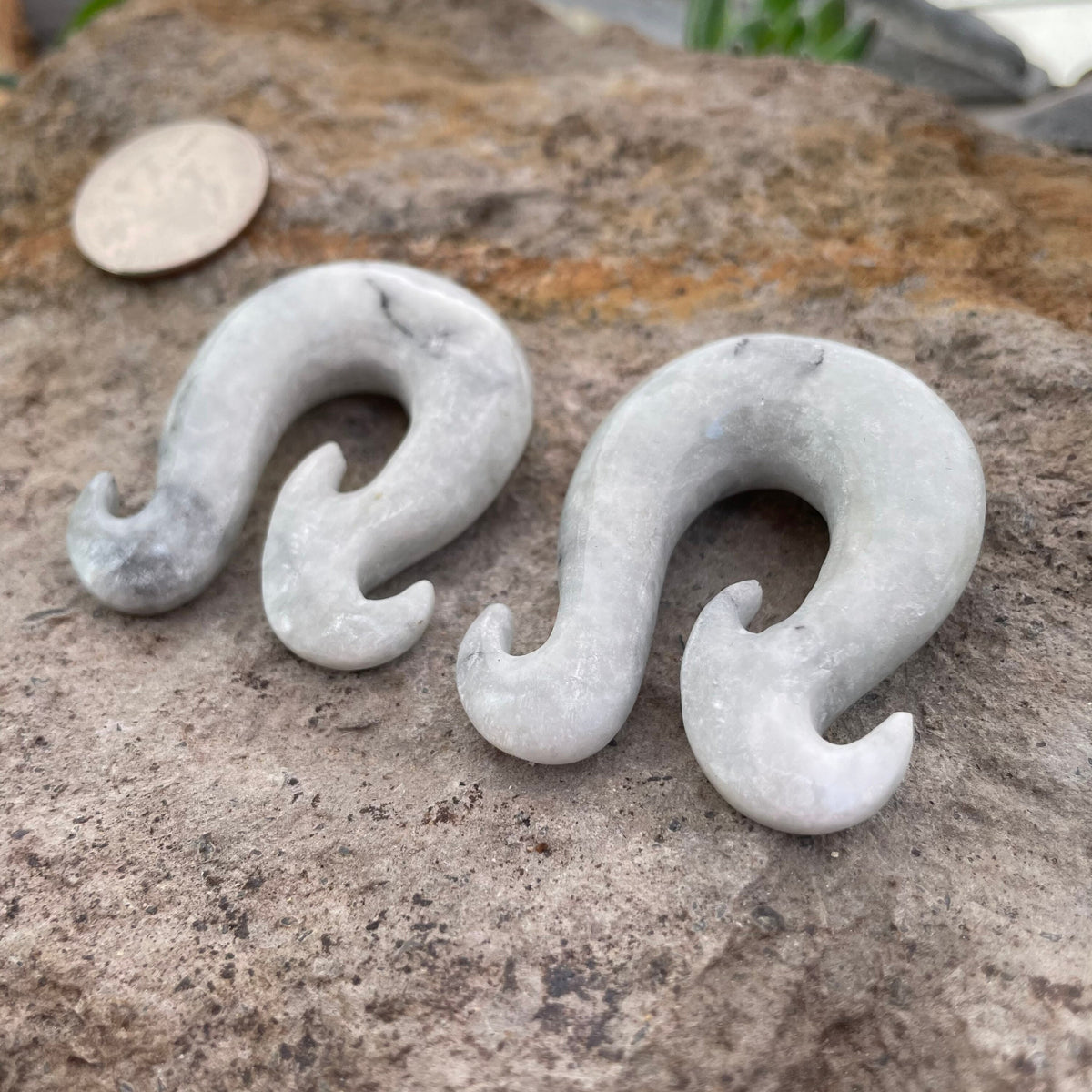 OOAK Jadeite Wave Hook Earrings – 1/2" (13mm)