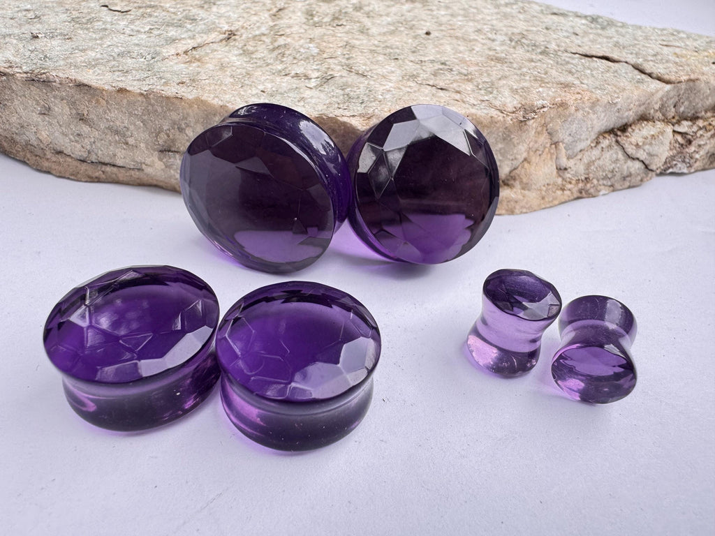 Purple Faceted Glass Plugs – Double Flared Gauges