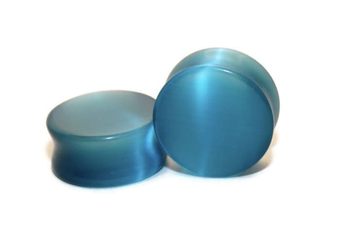 Teal Cat's Eye Plugs – Double Flared Glass Ear Gauges