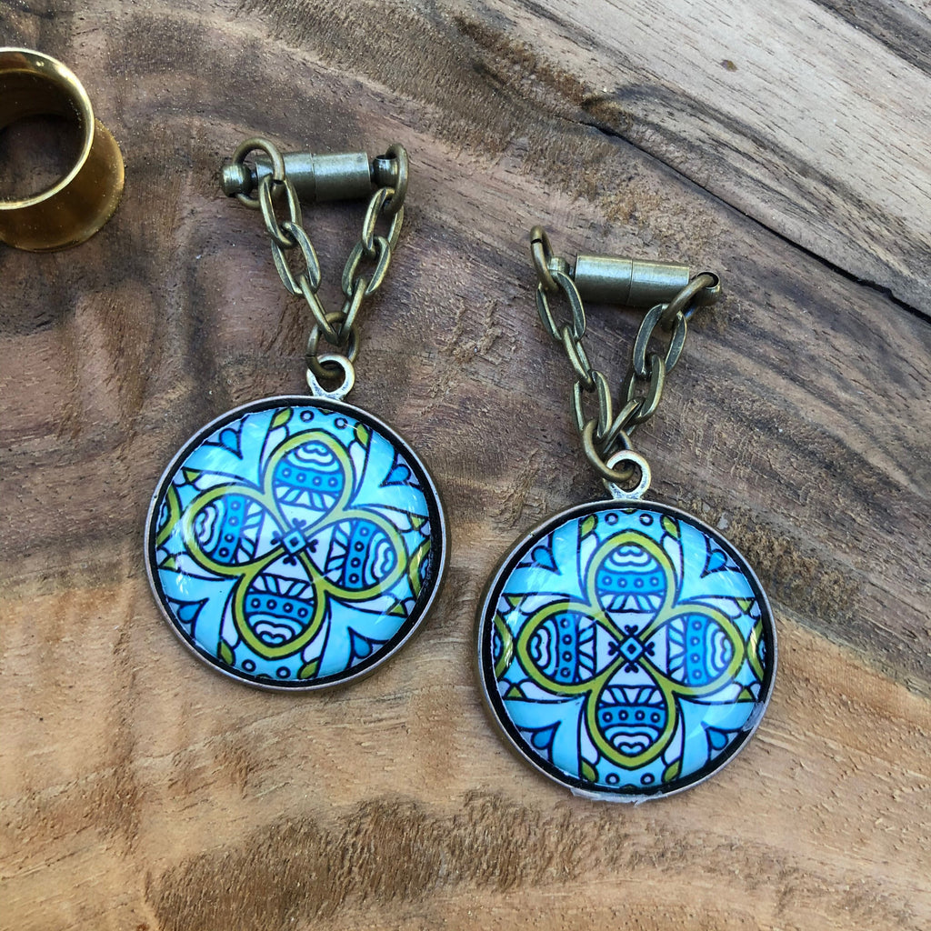 Bronze Picture Magnetic Clasp Gauged Earrings