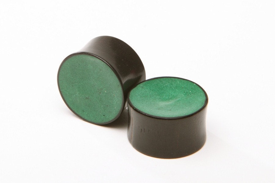 Ebony Wood Green Inlay Plugs – Double Flared Gauges