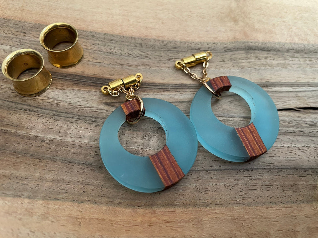 Blue Wood & Resin Magnetic Clasp Earrings