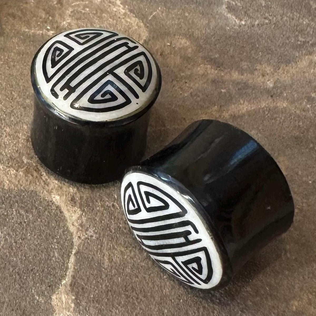 Chinese Shou Horn Plugs – Bone Inlay Ear Gauges