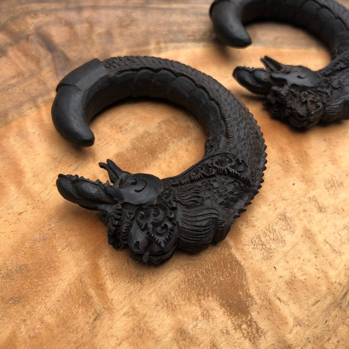 Ebony Wood Dragon Gauged Earrings – Limited Edition