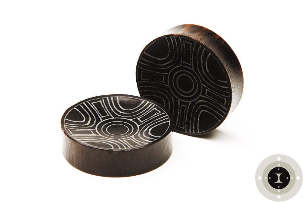 Ebony Wood White Circle Inlay Plugs – Double Flared