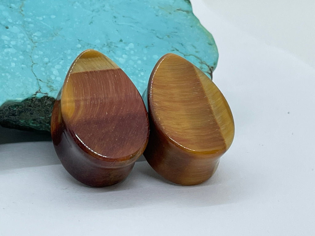 OOAK Red Tiger’s Eye Teardrop Plugs – 7/8" (22mm)