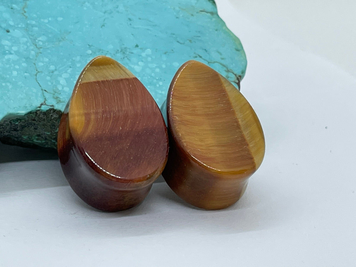 OOAK Red Tiger’s Eye Teardrop Plugs – 7/8" (22mm)