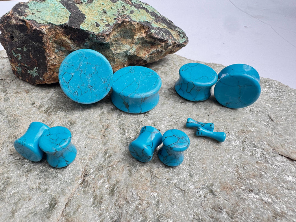 Turquoise Stone Plugs – Double Flared Ear Gauges