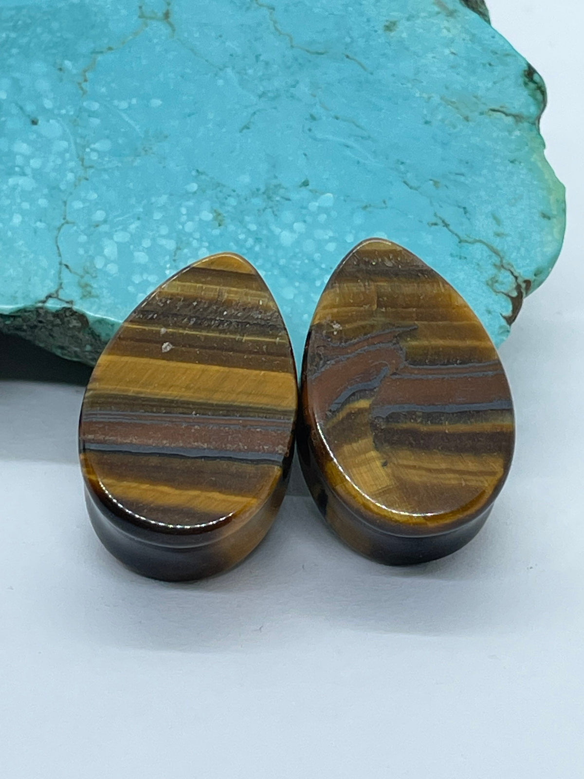 OOAK Tiger’s Eye Teardrop Plugs – 7/8" (22mm)