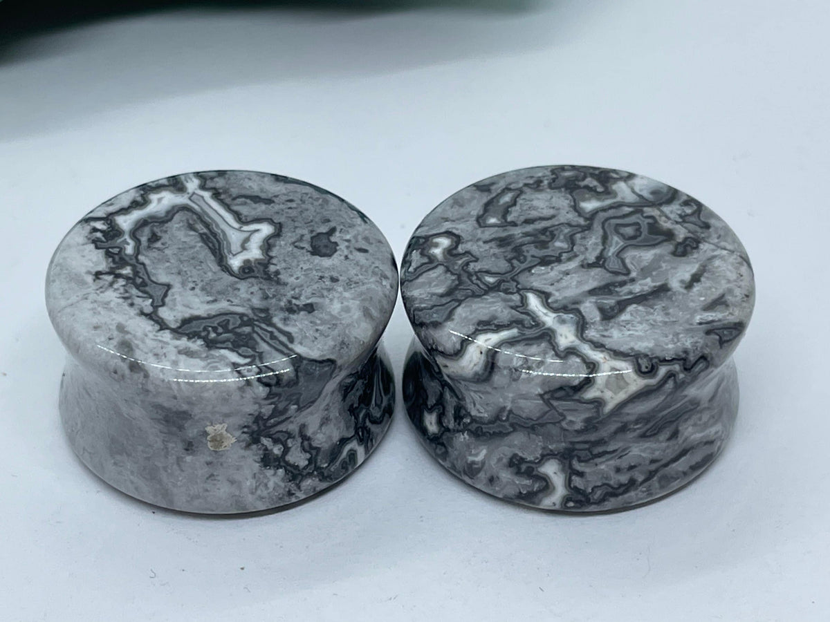 OOAK Grey Wave Jasper Plugs – 7/8" (22mm)