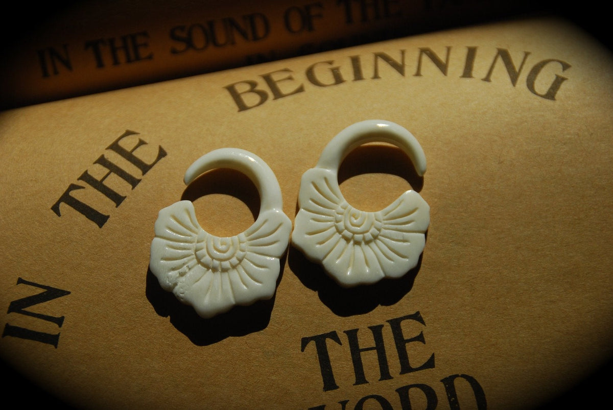 Carved Bone Flower Gauged Earrings – Ear Hangers