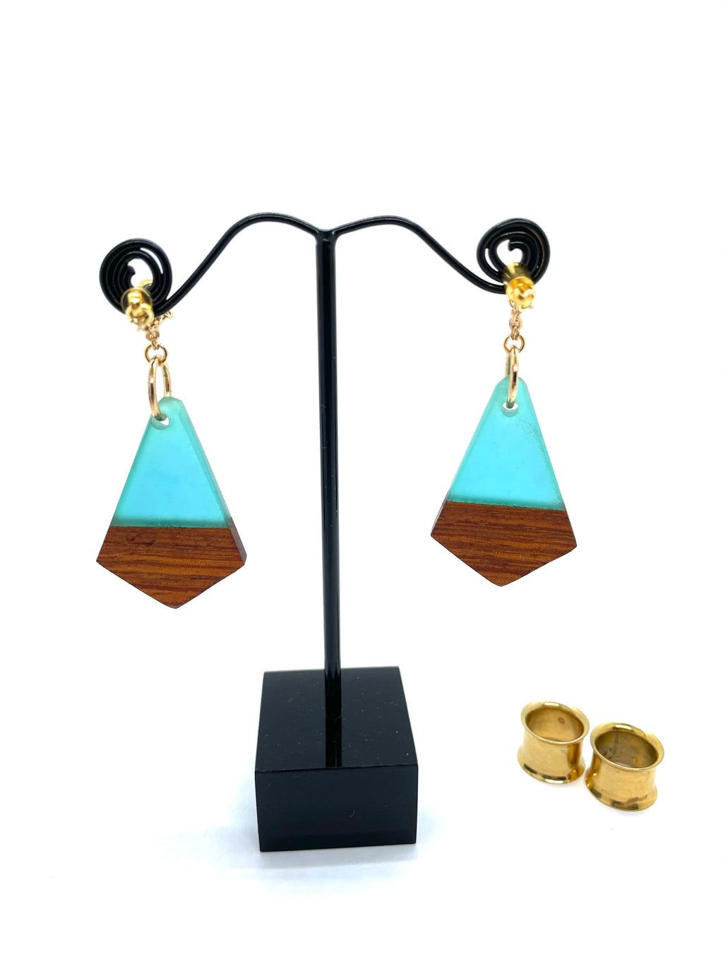 Blue Wood & Resin Magnetic Clasp Gauged Earrings