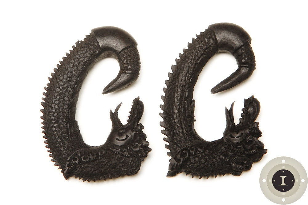 Limited Edition Ebony Wood Dragon Hanging Earrings