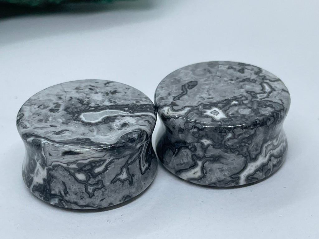 OOAK Grey Wave Jasper Plugs – 7/8" (22mm)