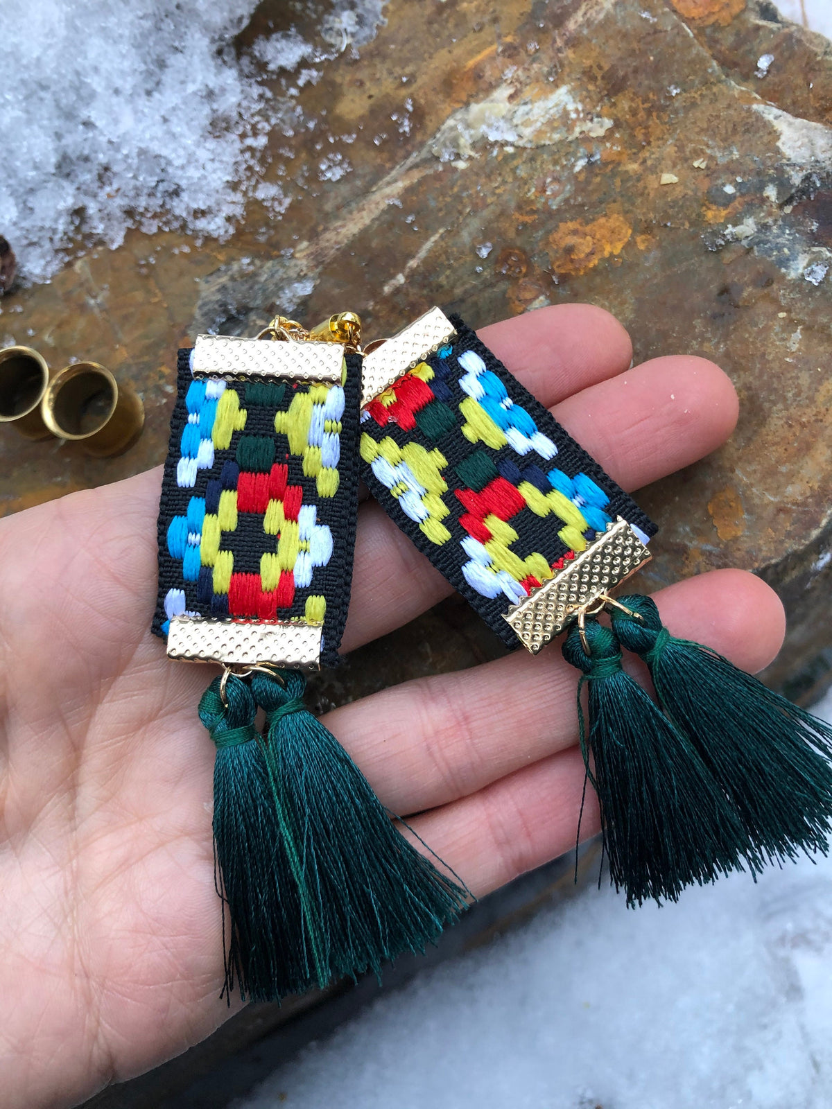 Tassel & Embroidered Fabric Magnetic Clasp Earrings