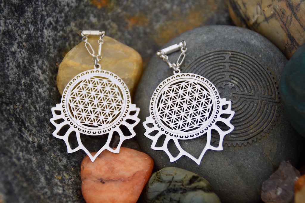 Lotus & Flower of Life Magnetic Clasp Earrings