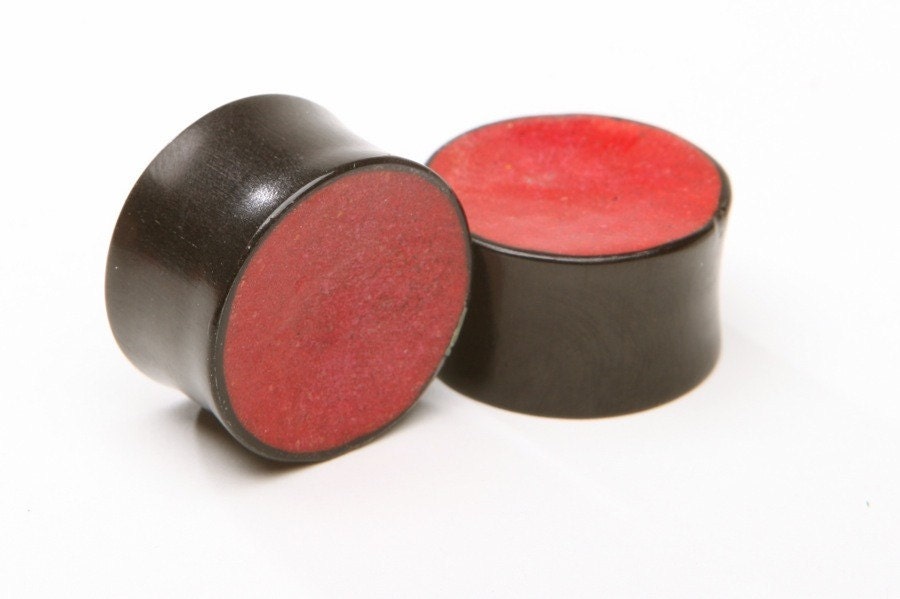 Ebony Wood Red Inlay Plugs – Double Flared Gauges