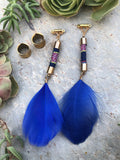 Feather & Woven Fabric Magnetic Clasp Gauged Earrings