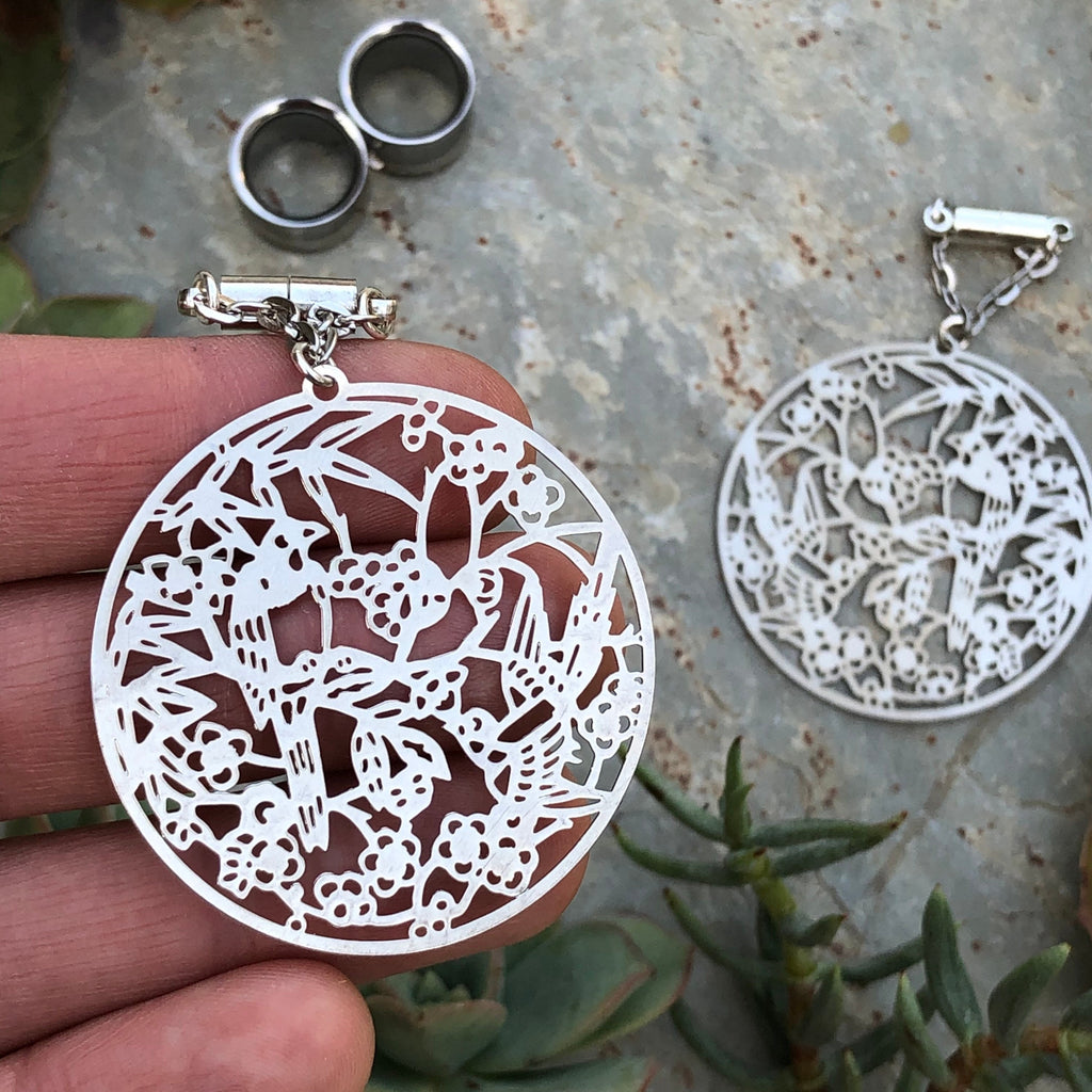 Tropical Birds Laser-Cut Magnetic Clasp Earrings