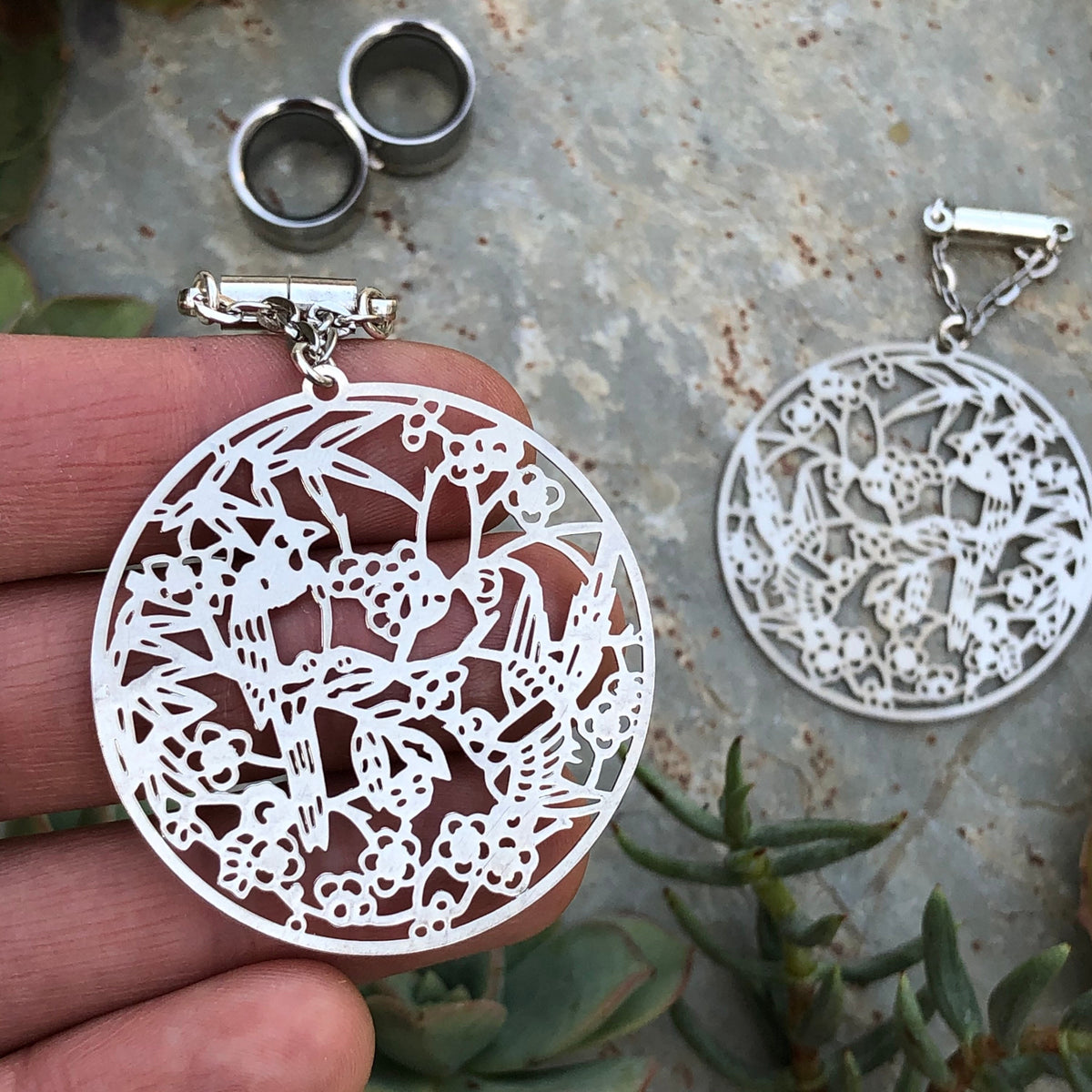 Tropical Birds Laser-Cut Magnetic Clasp Earrings