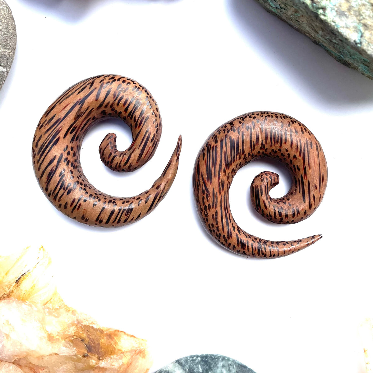 Coconut Wood Spiral Earrings – Large Organic Gauges