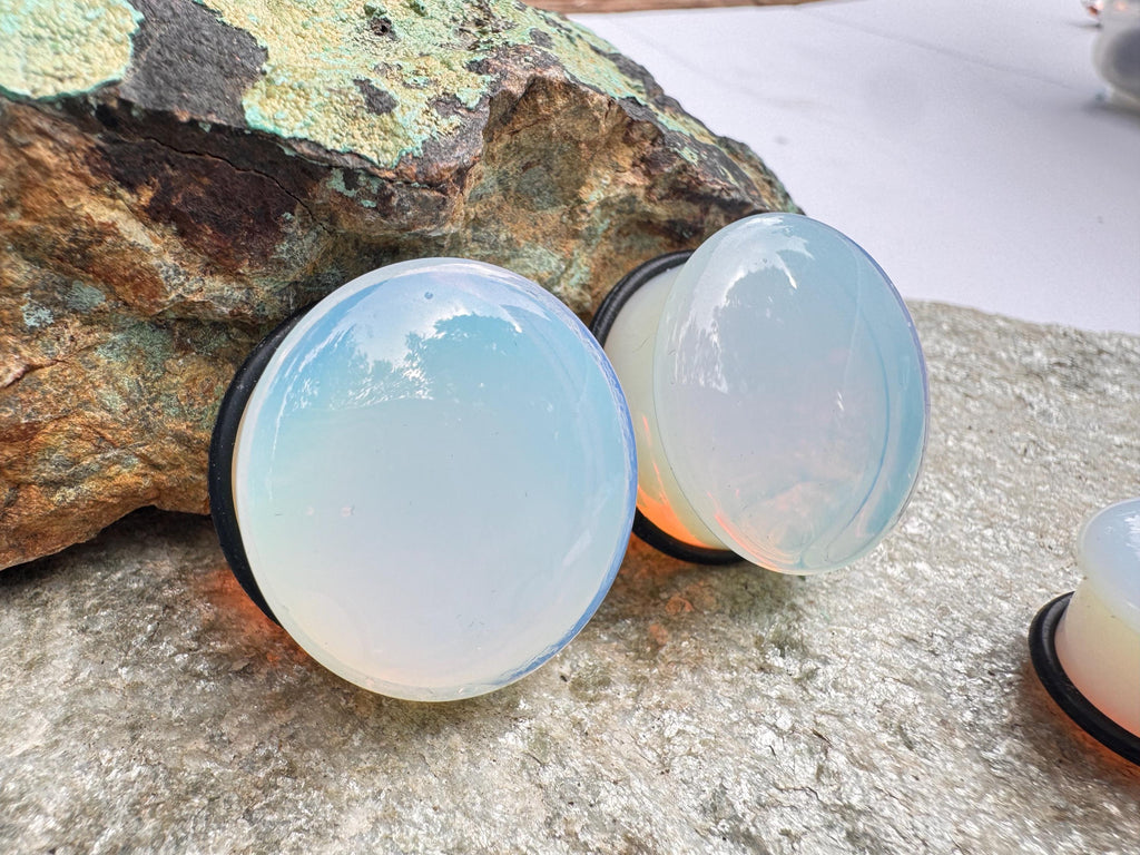 Opalite Single Flared Plugs – Milky Glass Ear Gauges